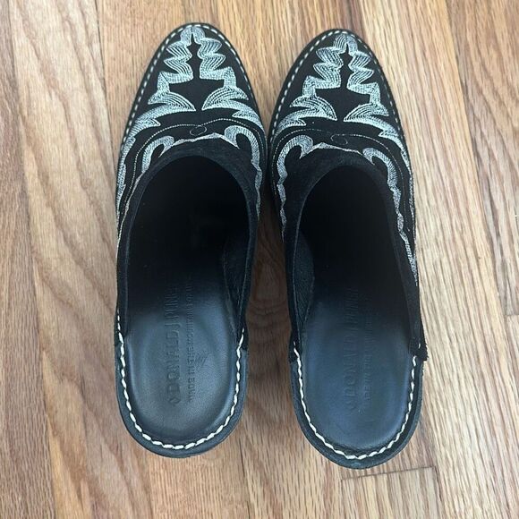 Donald J. Pliner Black Embroidered Suede Mule Western Heels Women’s 8.5M - Picture 5 of 12